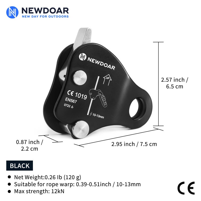 NewDoar Rope Grab Ascender 12KN Riser Adjuster Fits 10mm-13mm Rope for Rocking Climbing Protection Rescue (Black) - Image 2